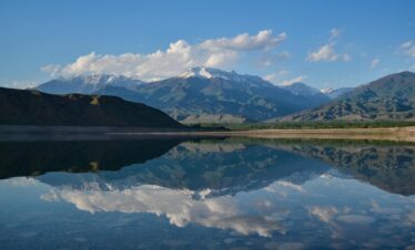 reflective photography of mountain